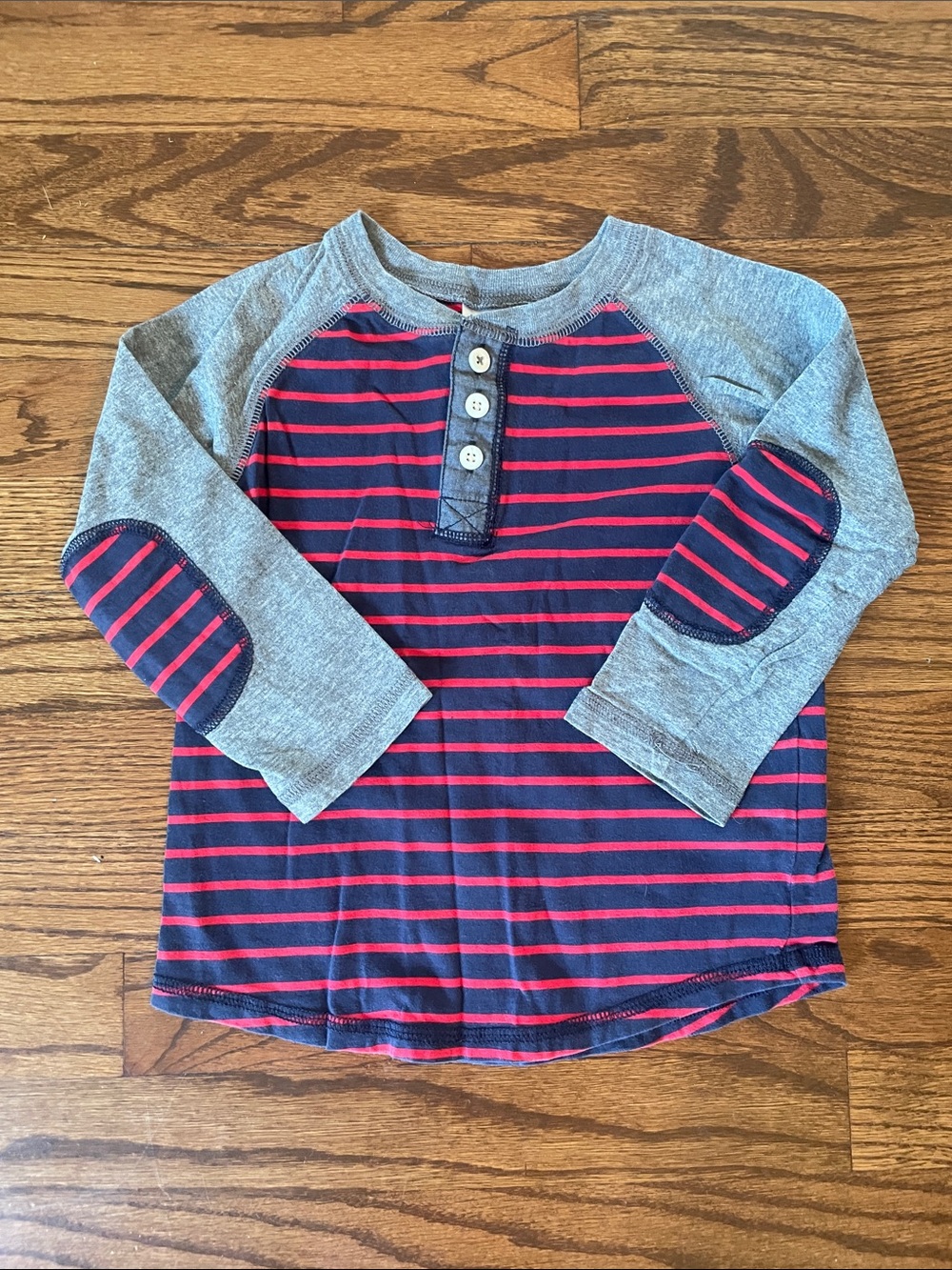 Hanna Andersson Navy and Red Striped Henley Long-Sleeve Top